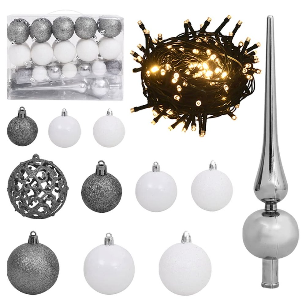 Christmas Ball Set Set of 61 Shiny white Plastic Various sizes. Picture 1