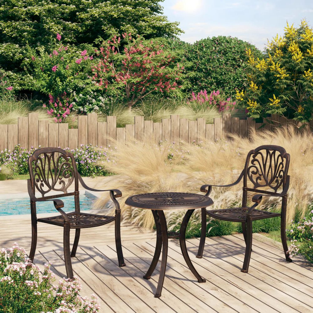 Bistro Set Bronze Cast Aluminum Medium Durable Bistro Set. Picture 1