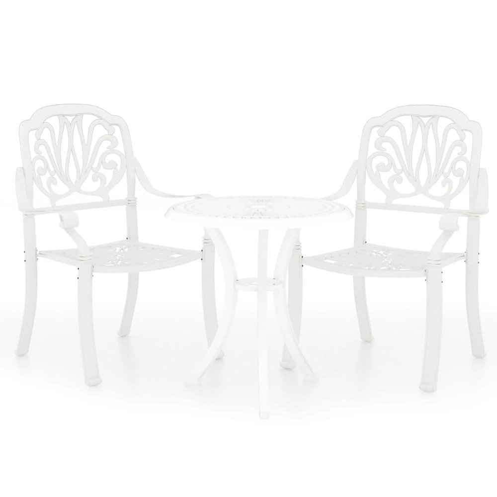 Bistro Set White Cast aluminum Standard Durable Bistro Set. Picture 2