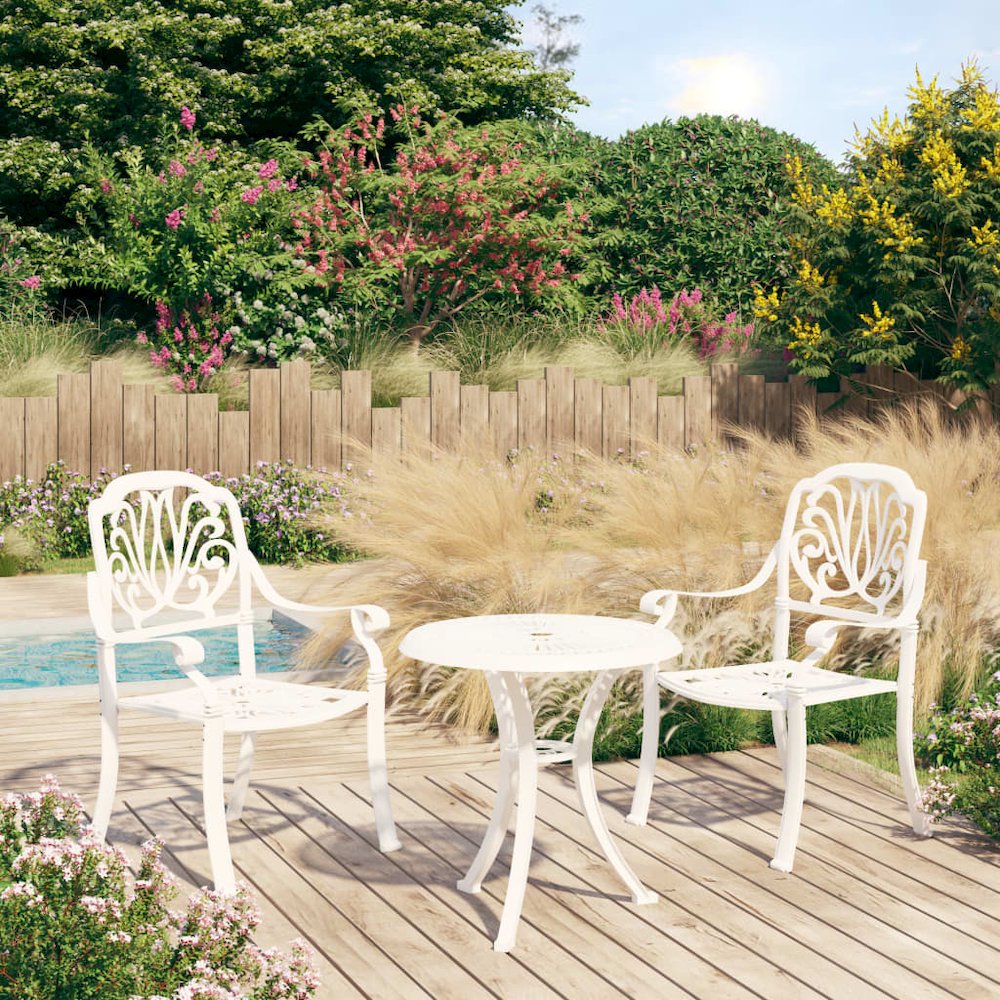 Bistro Set White Cast aluminum Standard Durable Bistro Set. Picture 1