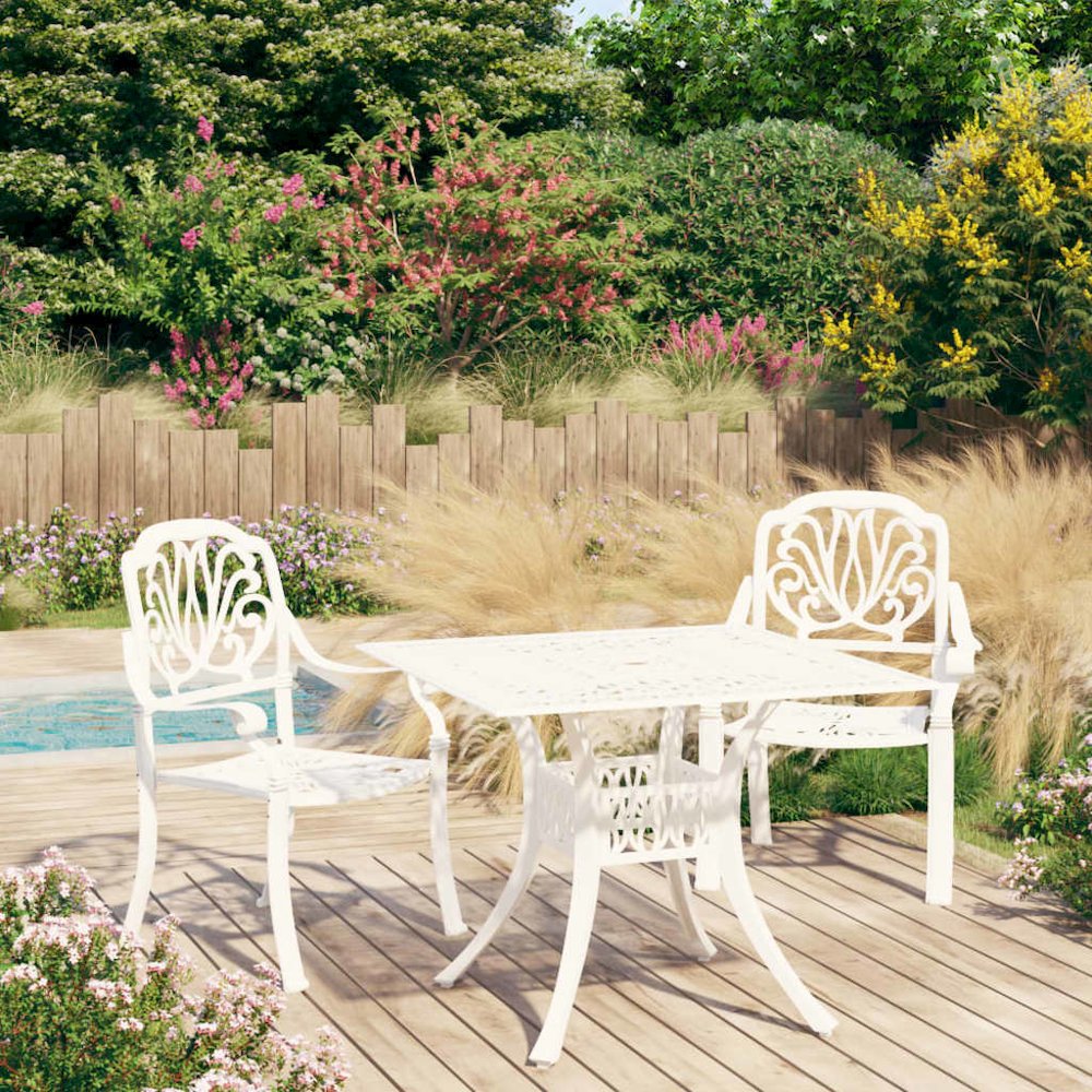 Bistro Set White Cast aluminum Standard Durable Bistro Set. Picture 1