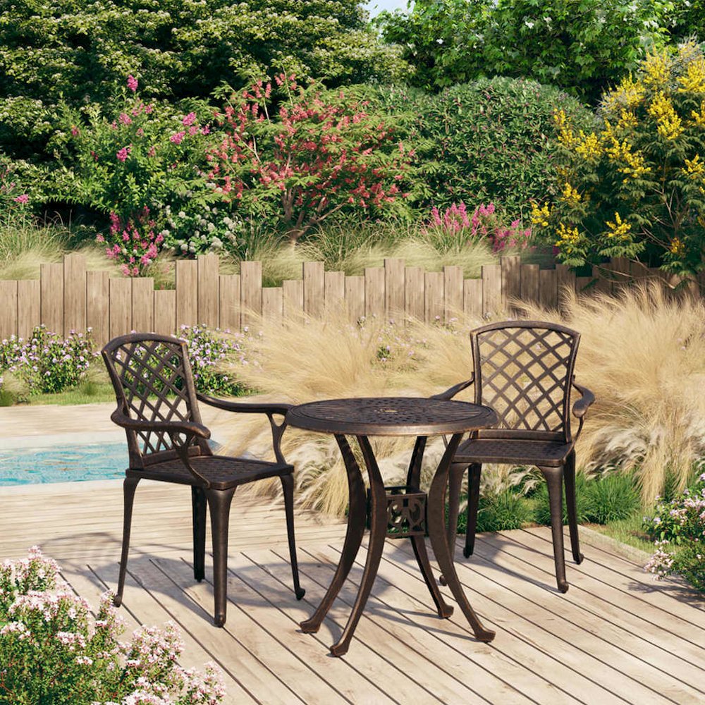 Bistro Set Bronze Cast aluminum Standard Durable Bistro Set. Picture 1
