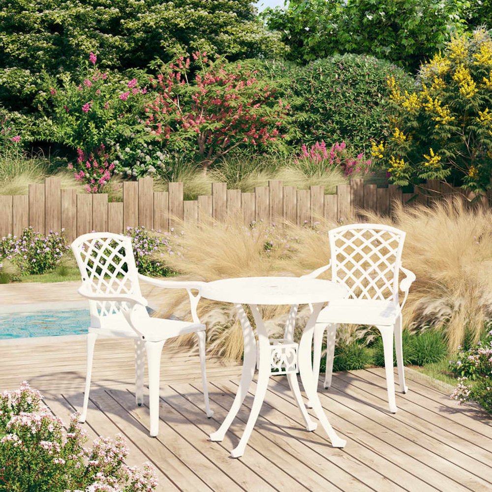 Bistro Set White Cast Aluminum Medium Tough Bistro Set Round. Picture 1