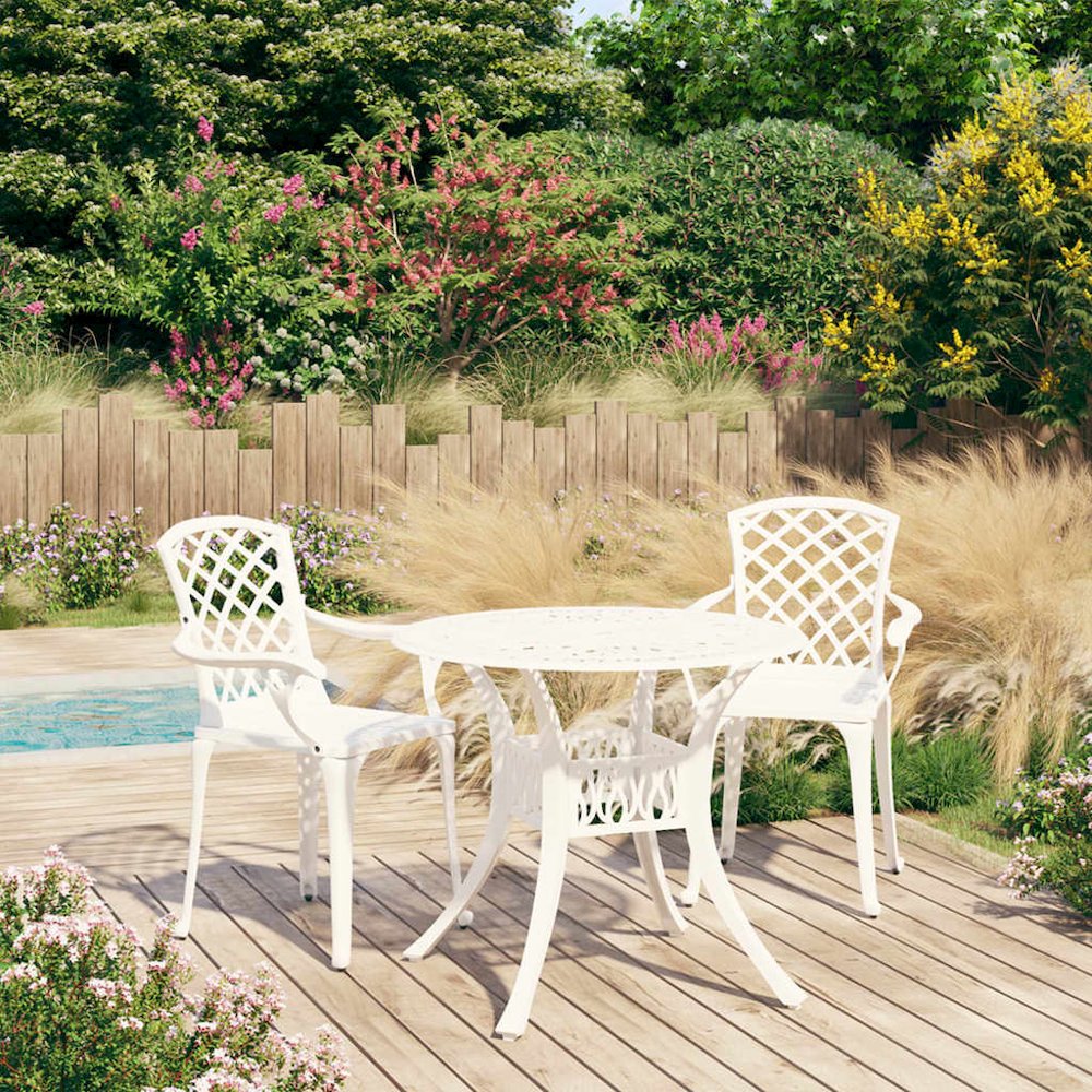 Bistro Set White Cast Aluminum Medium Decorative Inlays. Picture 1