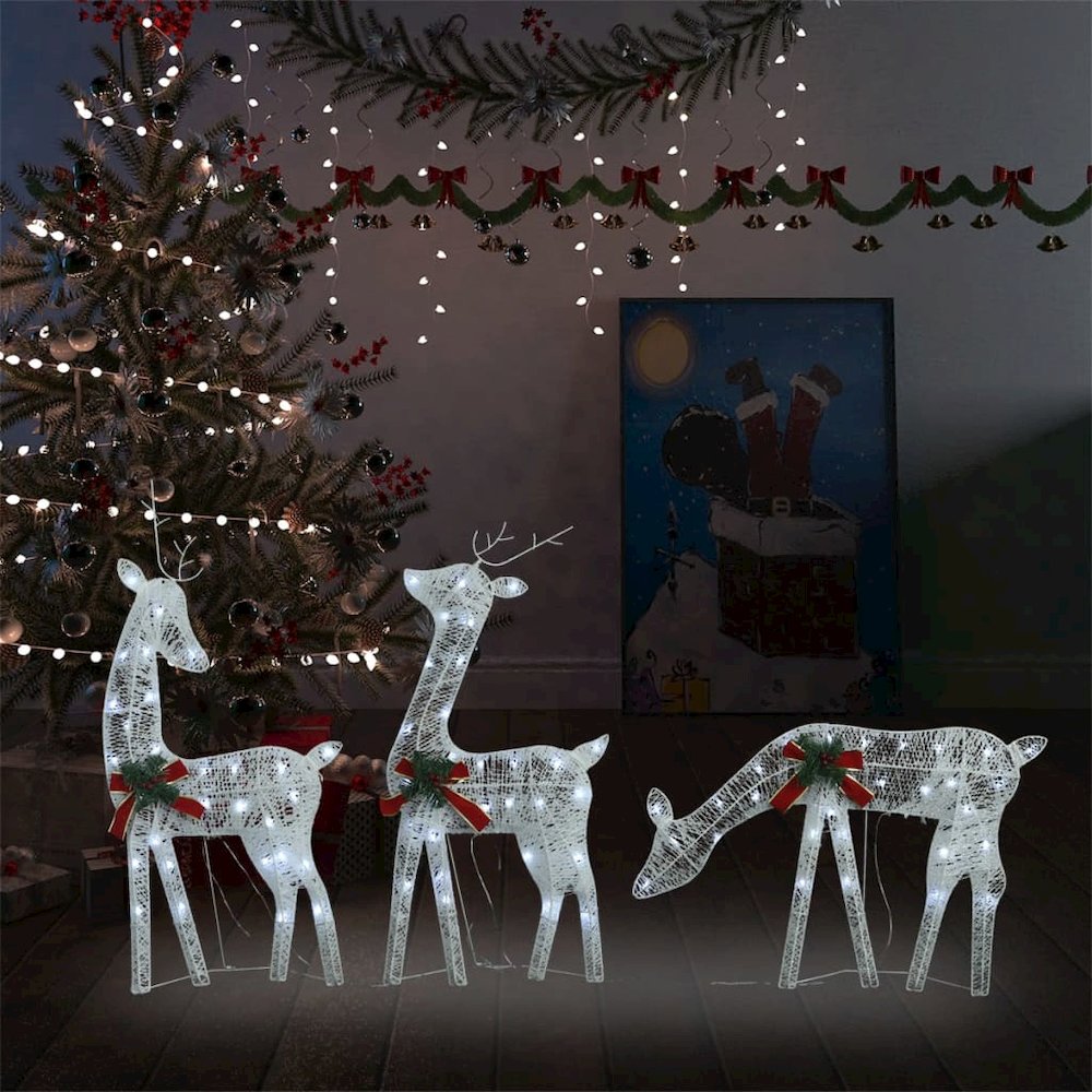 Christmas Reindeer Family 106.3"x2.8"x35.4" White Cold White Mesh. Picture 1