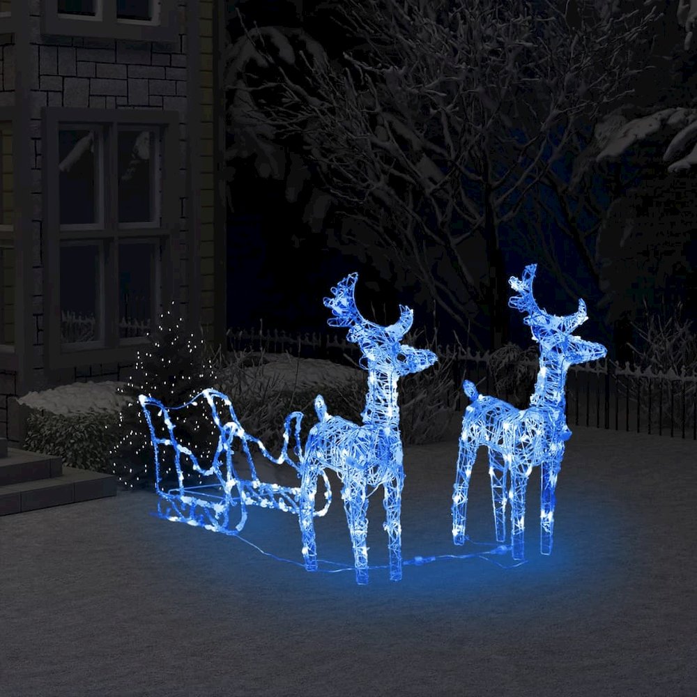 Reindeers & Sleigh Christmas Decoration 160 LEDs 51.2" Acrylic. Picture 1