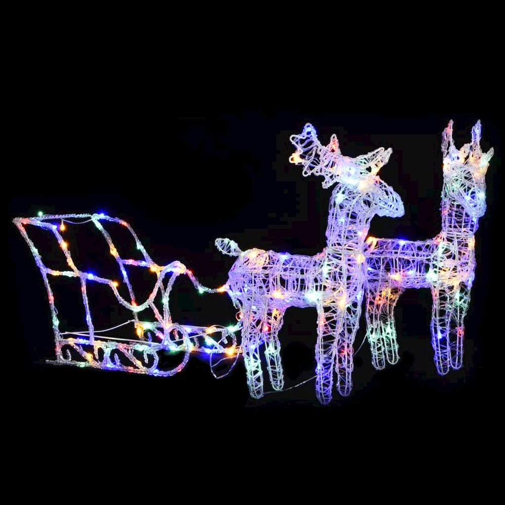 Reindeers & Sleigh Christmas Decoration 160 LEDs 51.2" Acrylic. Picture 1