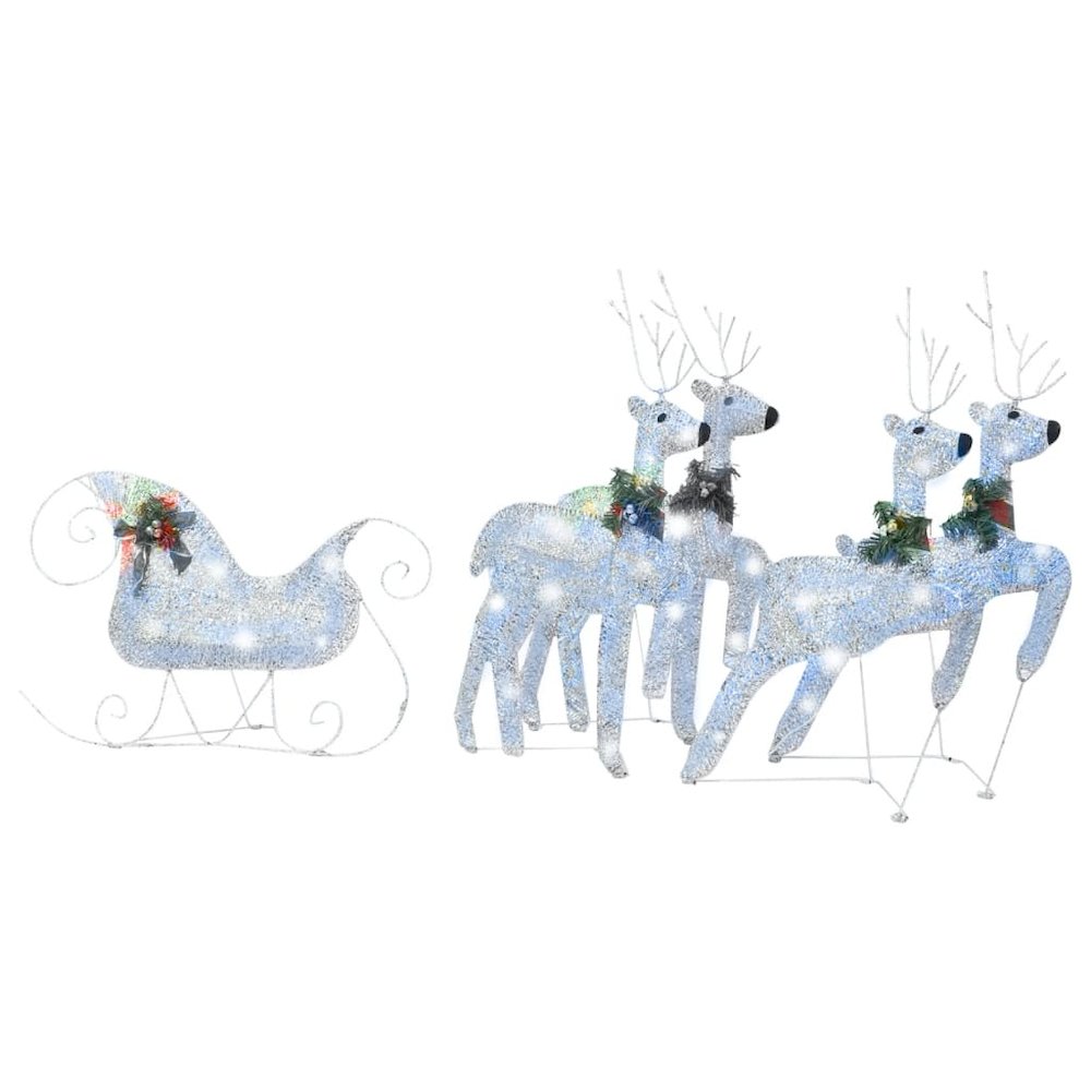 Reindeer and Sleigh Christmas Decoration Set of 4 Silver. Picture 2