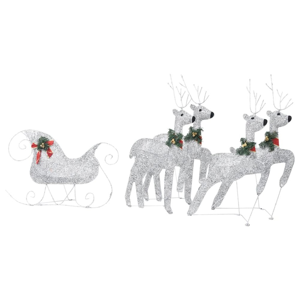 Reindeer and Sleigh Christmas Decoration Set of 4 Silver. Picture 5