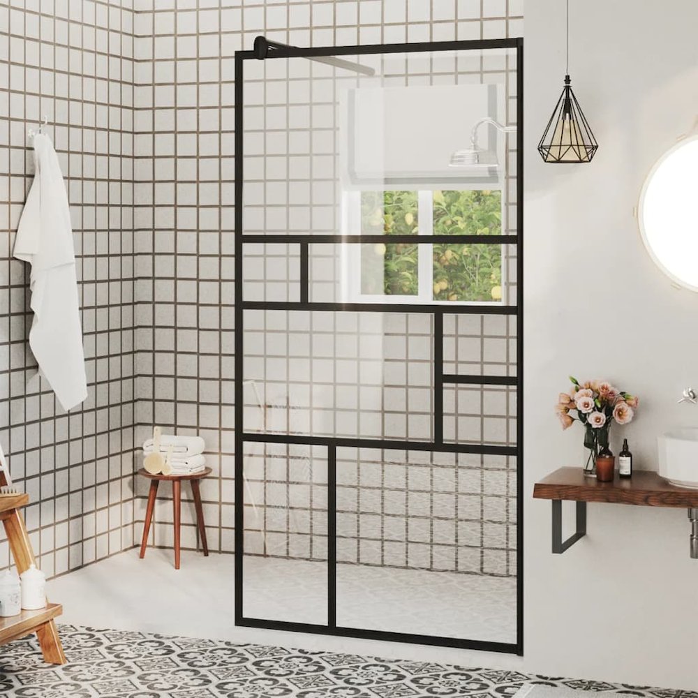 Walk-in Shower Wall with Clear ESG Glass 31.5"x76.8" Black. Picture 1