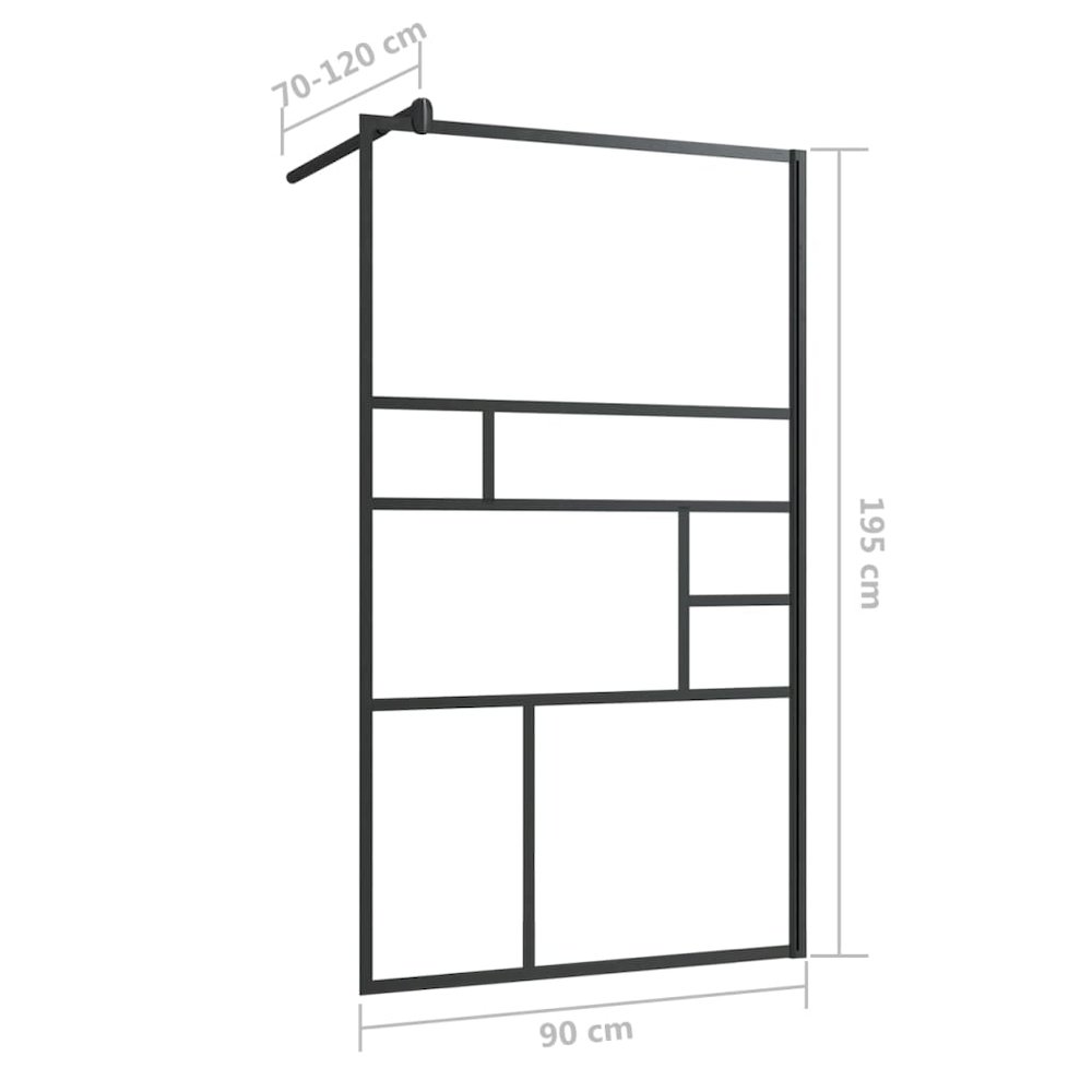 Walk-in Shower Wall with Clear ESG Glass 35.4"x76.8" Black. Picture 6