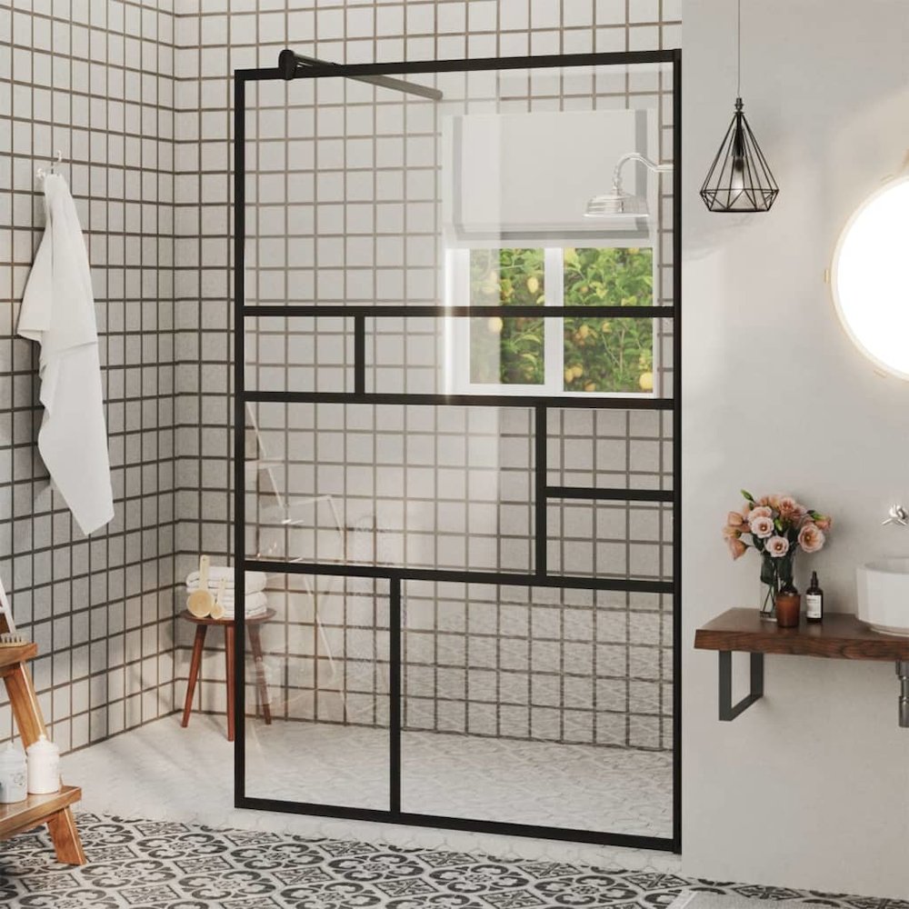 Walk-in Shower Wall with Clear ESG Glass 39.4"x76.8" Black. Picture 1