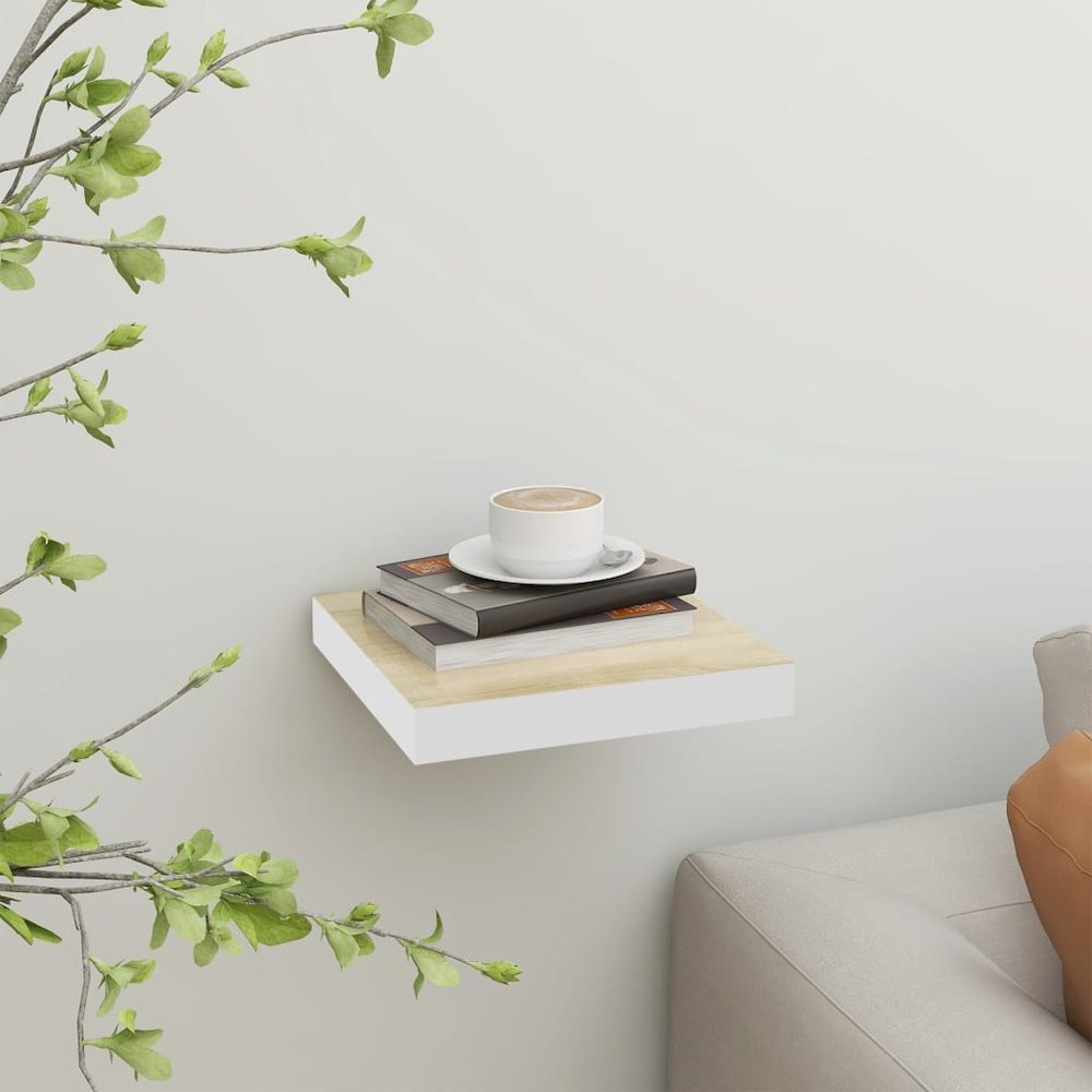 Wall Shelf Oak and White Honeycomb MDF, Metal 9.1 x 9.3 x 1.5 in. Picture 1