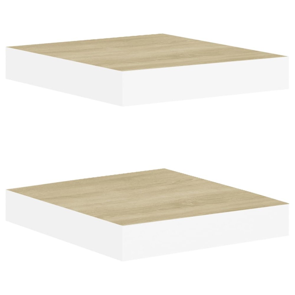 Wall Shelf Set of 2 Oak and White Honeycomb MDF, metal Small. Picture 2