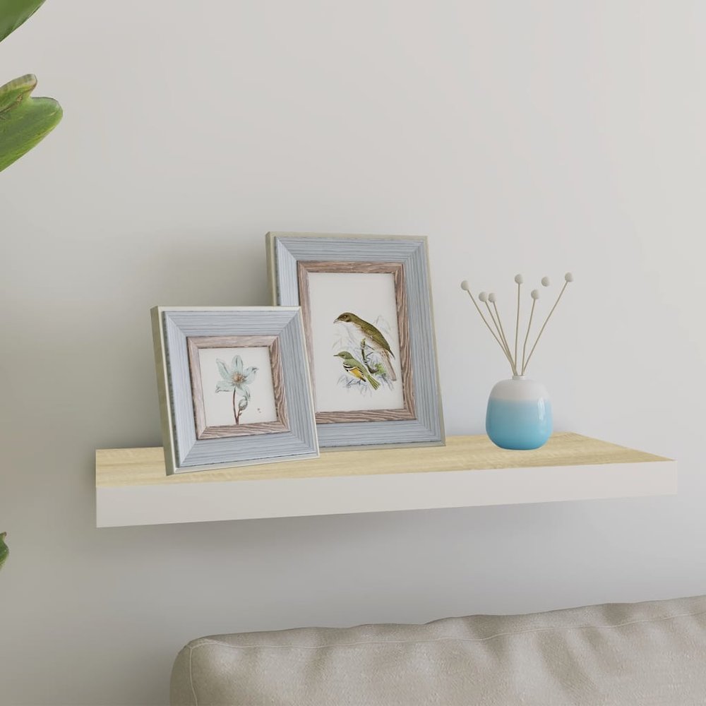Wall Shelf Oak and White Honeycomb MDF 23.6x9.3x1.5 in. Picture 1