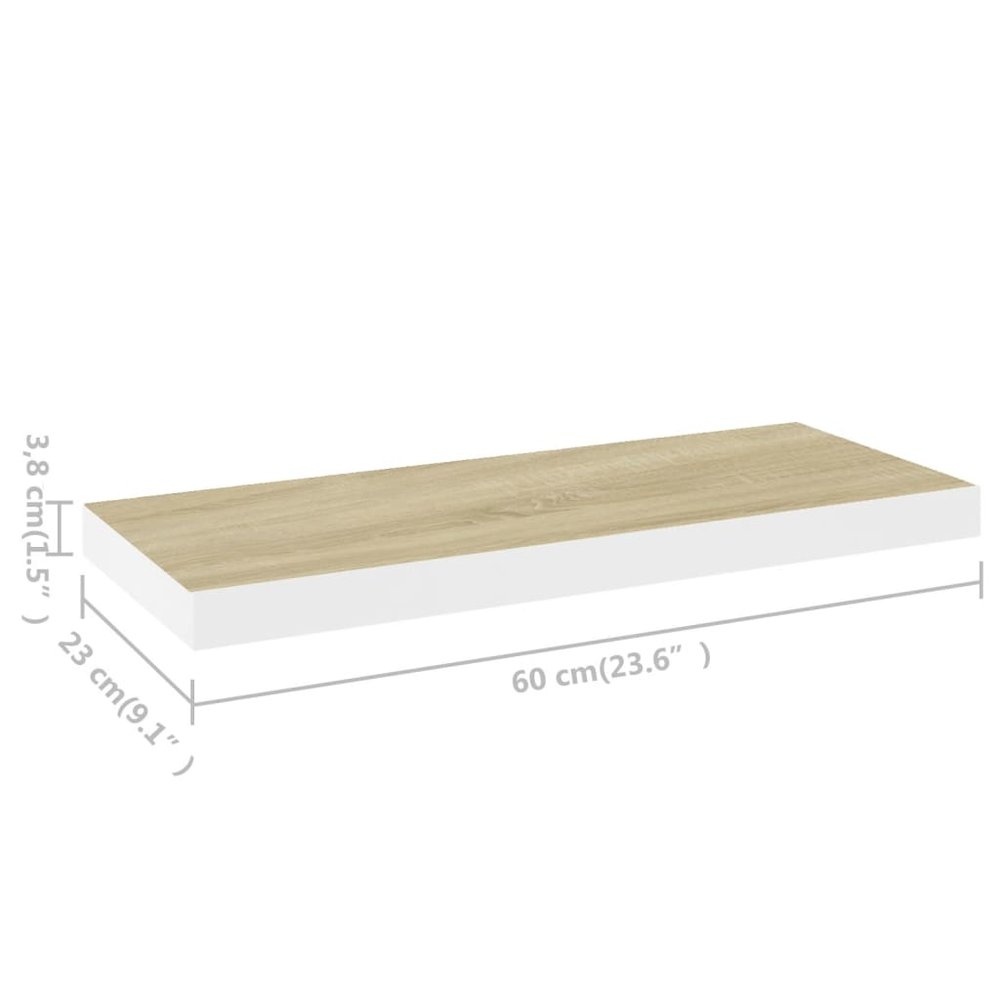 Wall Shelf Set of 2 Oak and white Honeycomb MDF 23.6x9.3x1.5 in. Picture 8