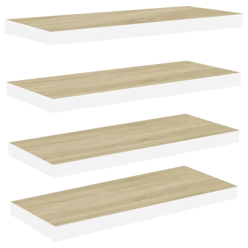Wall Shelf Set of 4 Oak and White Honeycomb MDF, Metal Standard. Picture 2