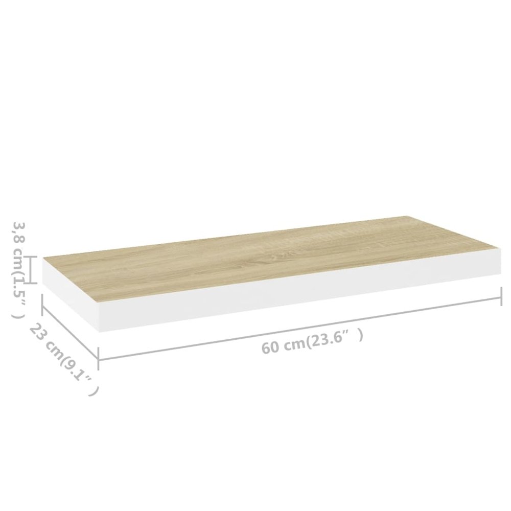 Wall Shelf Set of 4 Oak and White Honeycomb MDF, Metal Standard. Picture 8