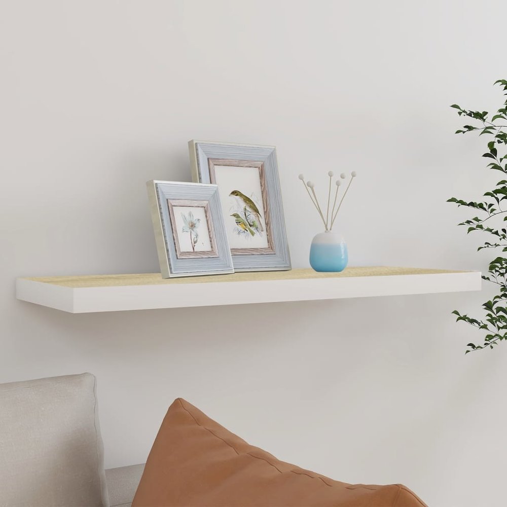 Wall Shelf Oak and White Honeycomb MDF, metal 31.5 x 9.3 x 1.5 in. Picture 1