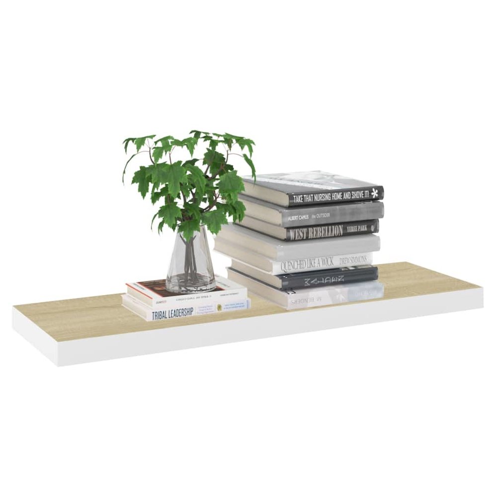 Wall Shelf Set of 2 Oak and White Honeycomb MDF, Metal Medium. Picture 3
