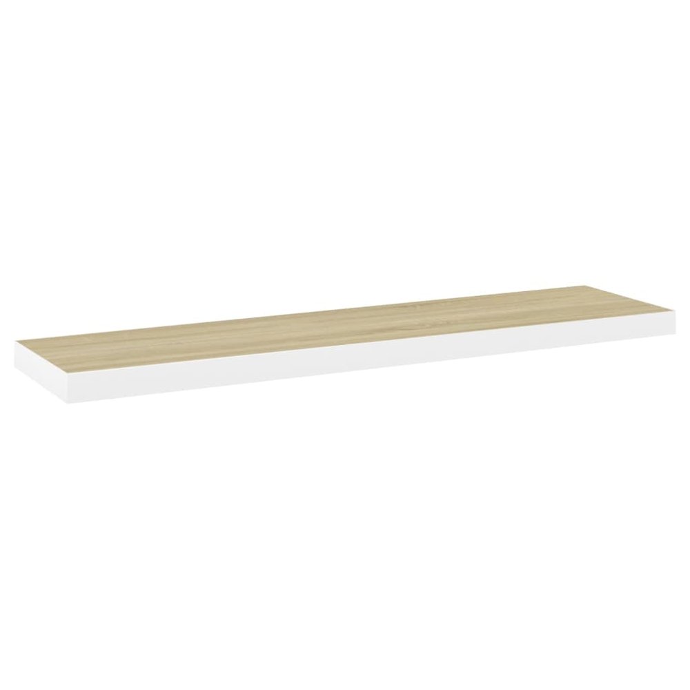 vidaXL Floating Wall Shelf Oak and White 47.2"x9.3"x1.5" MDF. Picture 2