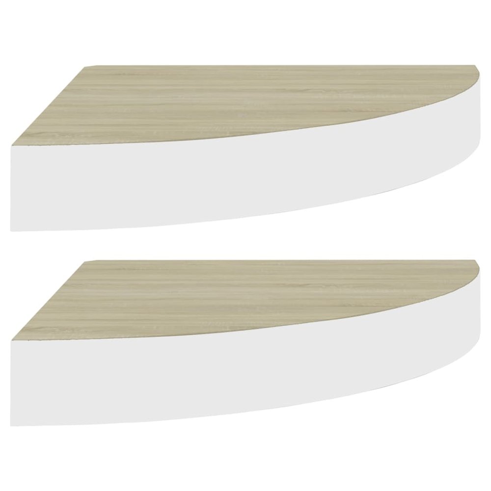 Wall Corner Shelf Set of 2 Oak and white Honeycomb MDF, metal. Picture 2