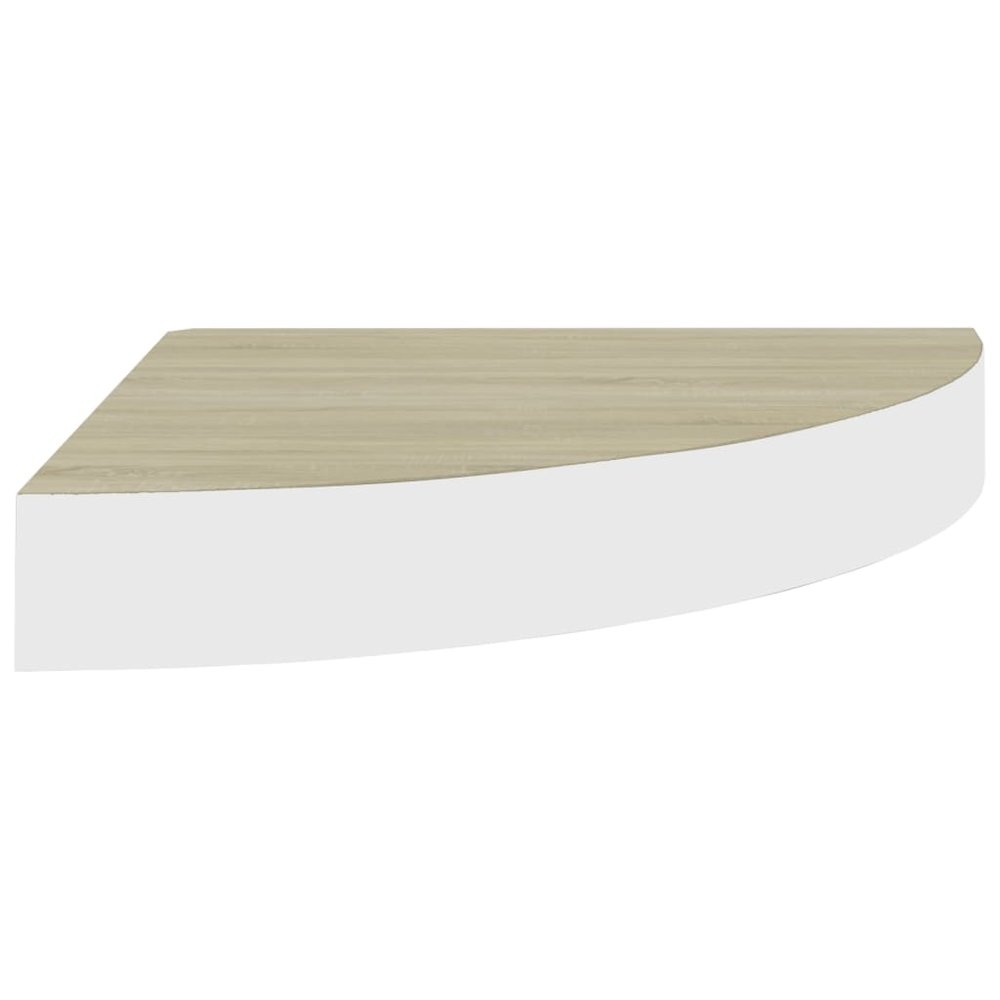 vidaXL Wall Corner Shelf Oak and White 13.7"x13.7"x1.4" MDF. Picture 2