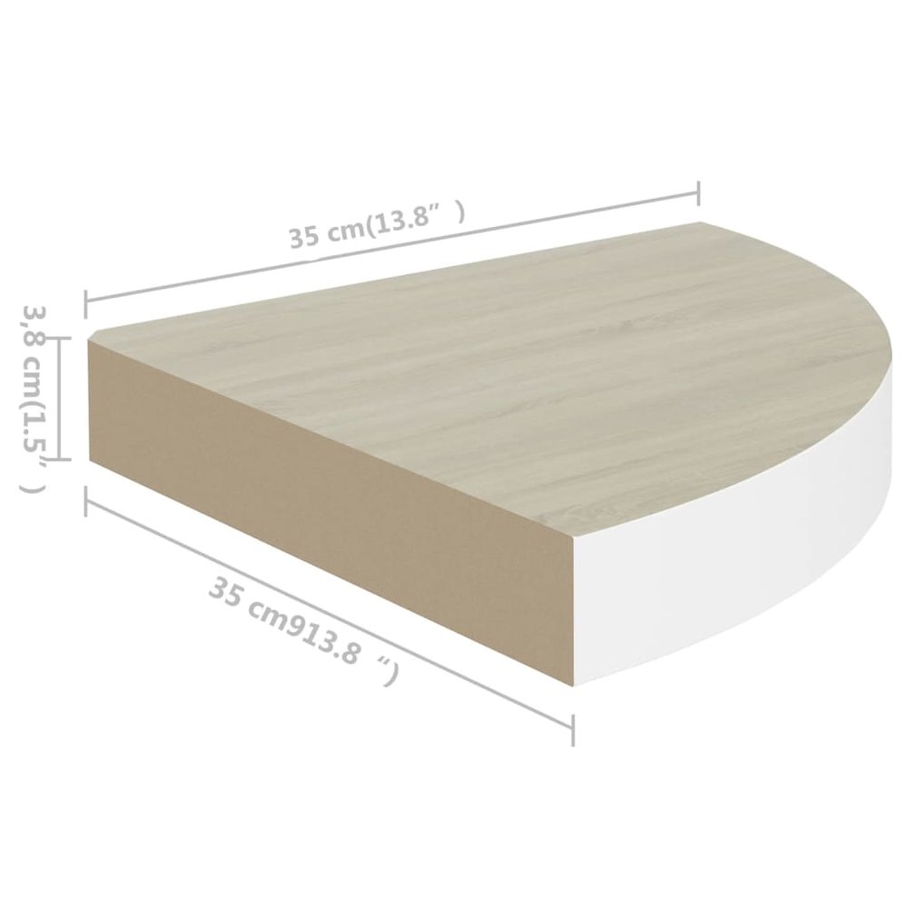 vidaXL Wall Corner Shelf Oak and White 13.7"x13.7"x1.4" MDF. Picture 7