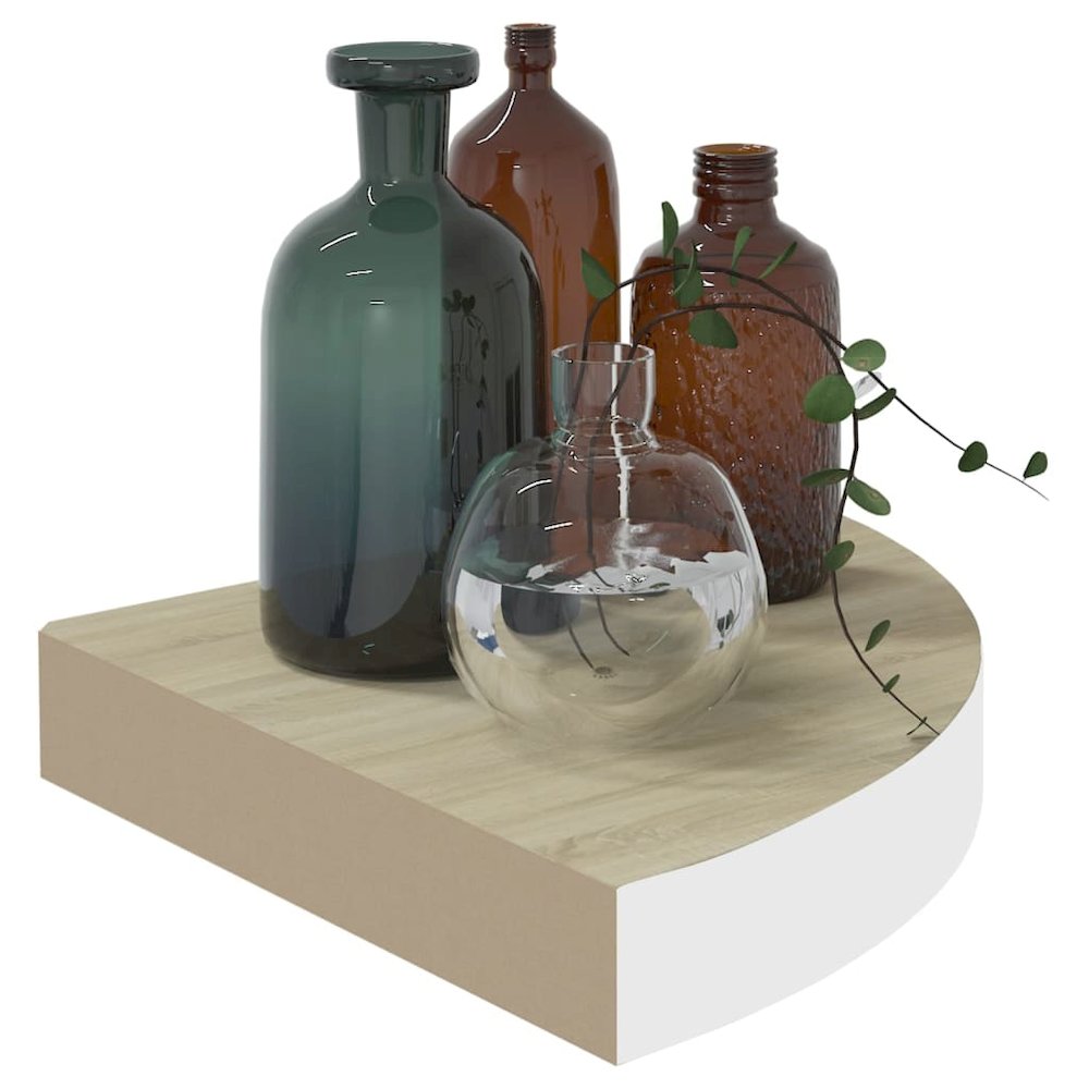 Wall Corner Shelf Set of 2 Oak and White Honeycomb MDF, Metal. Picture 3