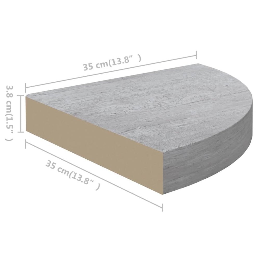 vidaXL Wall Corner Shelf Concrete Gray 13.7"x13.7"x1.4" MDF. Picture 7