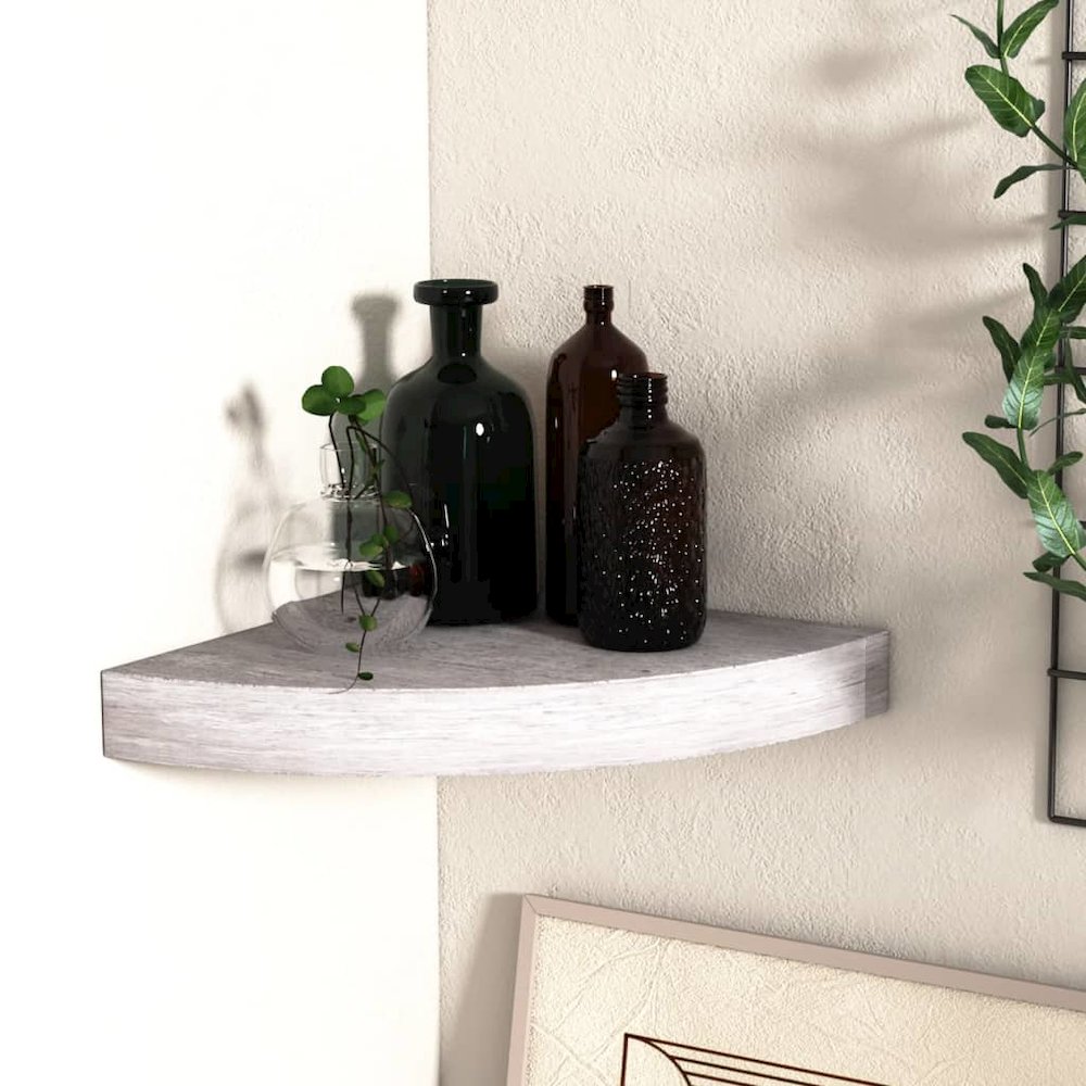 vidaXL Wall Corner Shelf Concrete Gray 13.7"x13.7"x1.4" MDF. Picture 1