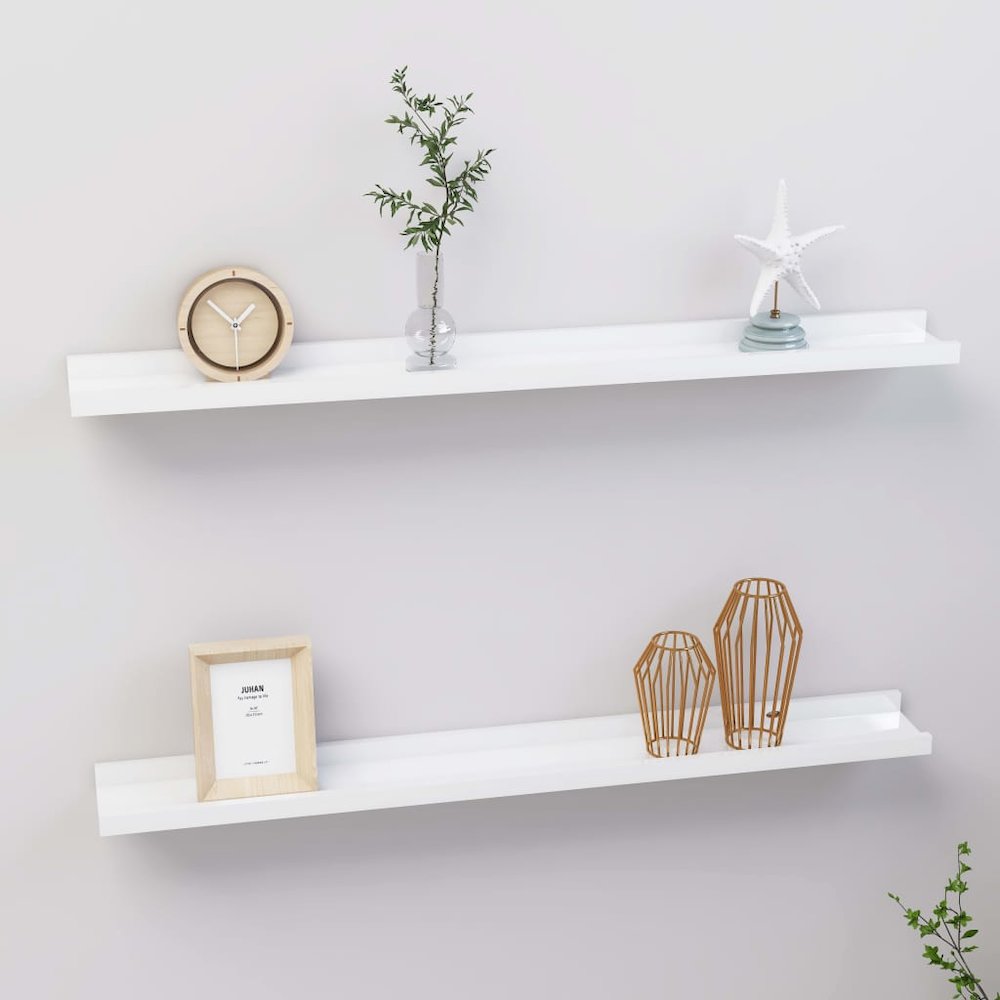 Wall Shelf Set of 2 High gloss white MDF 31.5x3.5x1.2 in. Picture 1