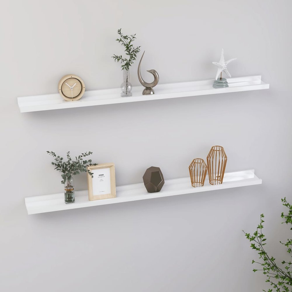 Wall Shelf Set of 2 High gloss white MDF Medium Wall mounting. Picture 1