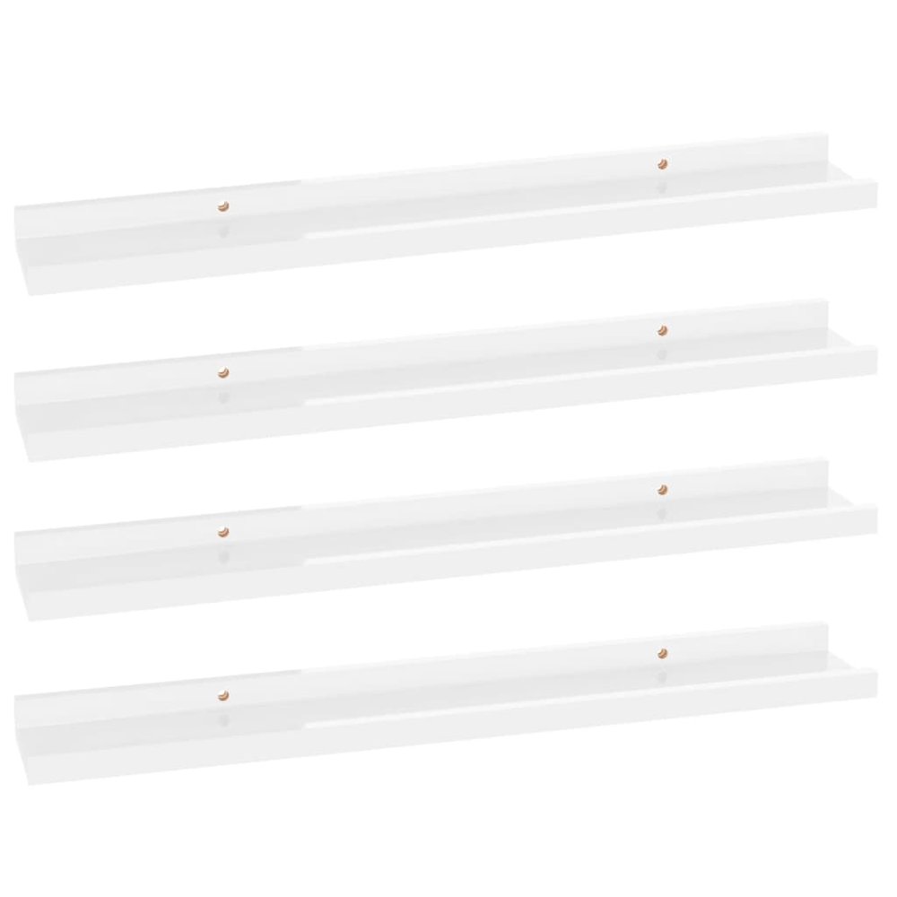 vidaXL Wall Shelves 4 pcs High Gloss White 23.6"x3.5"x1.2". Picture 2