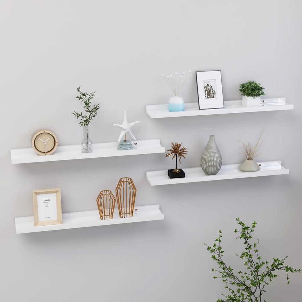 vidaXL Wall Shelves 4 pcs High Gloss White 23.6"x3.5"x1.2". Picture 1