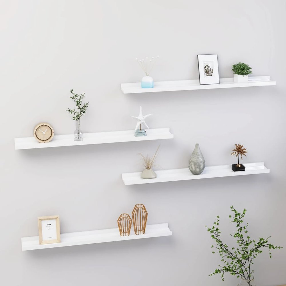 Wall Shelf Set of 4 High gloss white MDF. Picture 1