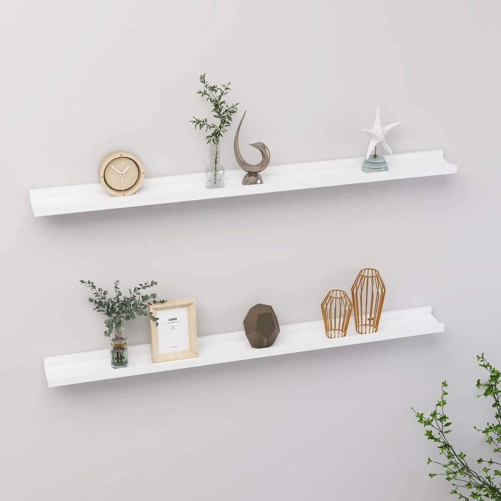 Wall Shelf Set of 2 White MDF Medium Wall mounting Wall Shelf. Picture 1