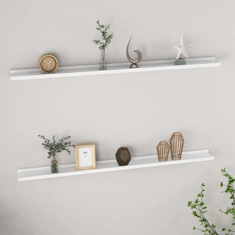 Wall Shelf Set of 2 White MDF 45.3 x 3.5 x 1.2 in Wall mounting. Picture 1