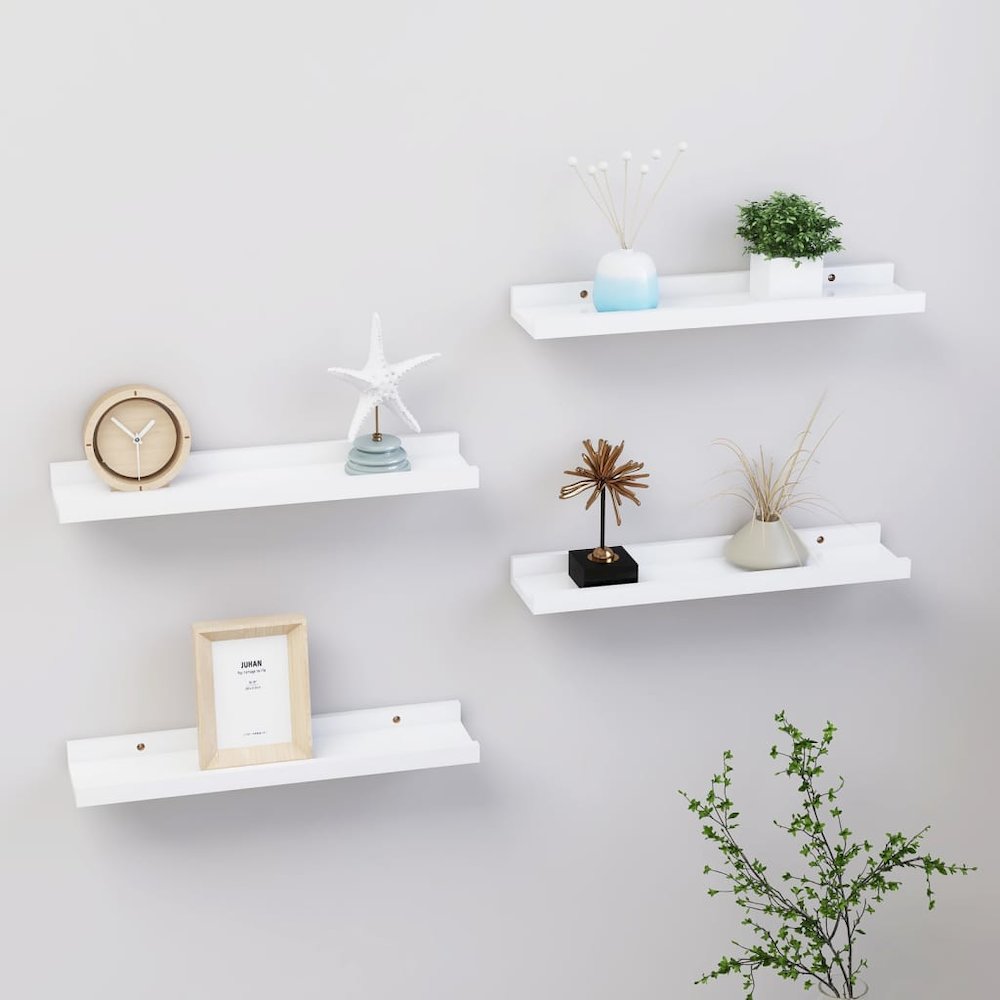 Wall Shelf Set of 4 White MDF Medium Decorative Inlays. Picture 1
