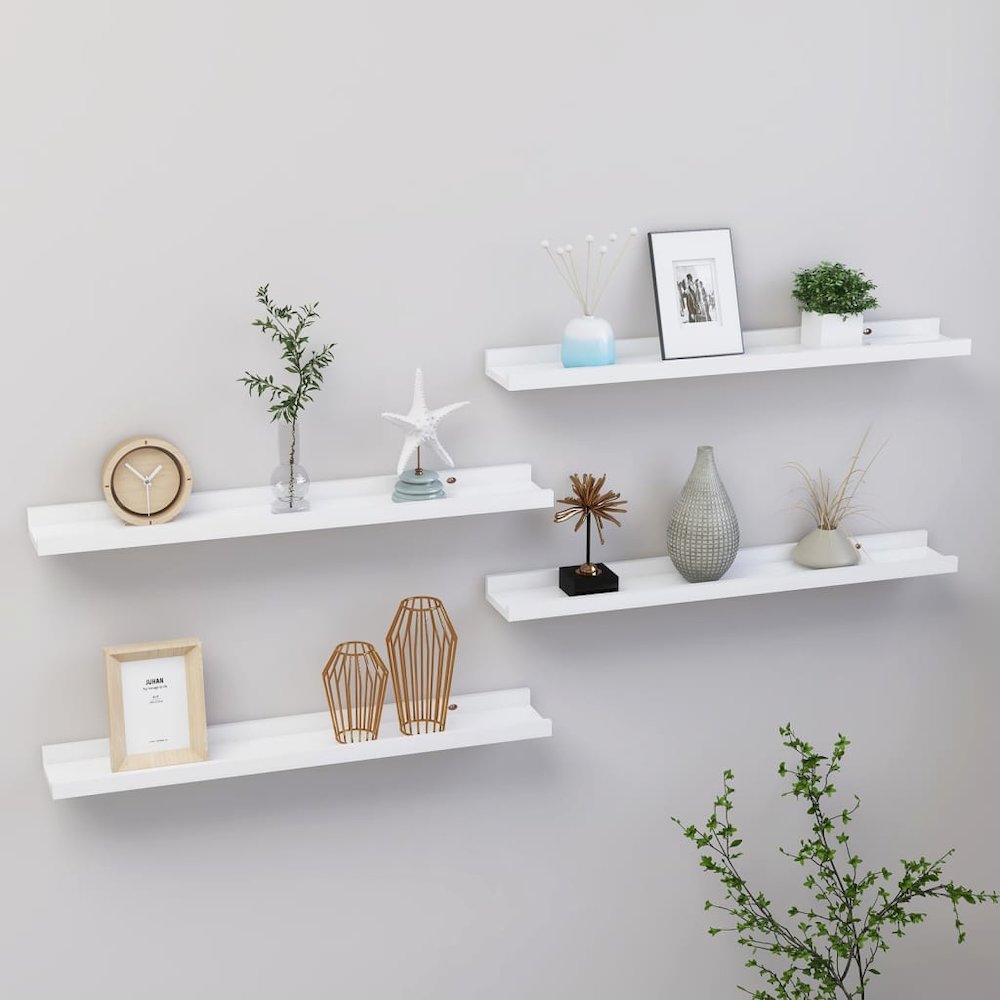Wall Shelf Set of 4 White MDF 23.6x3.5x1.2 in Wall mounting. Picture 1