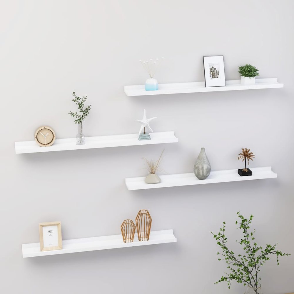 Wall Shelf Set of 4 White MDF Medium Wall mounting Wall Shelf. Picture 1