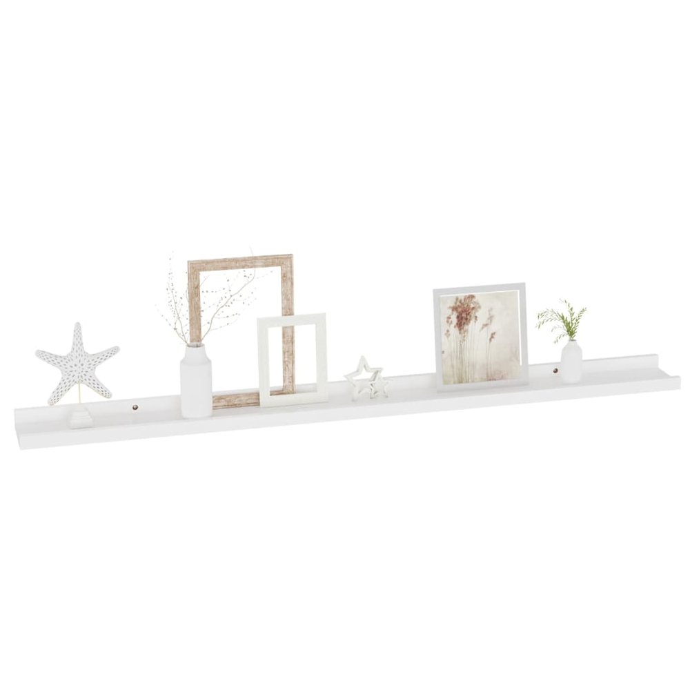 Wall Shelf Set of 4 White MDF Long Wall Shelf Rectangular. Picture 3