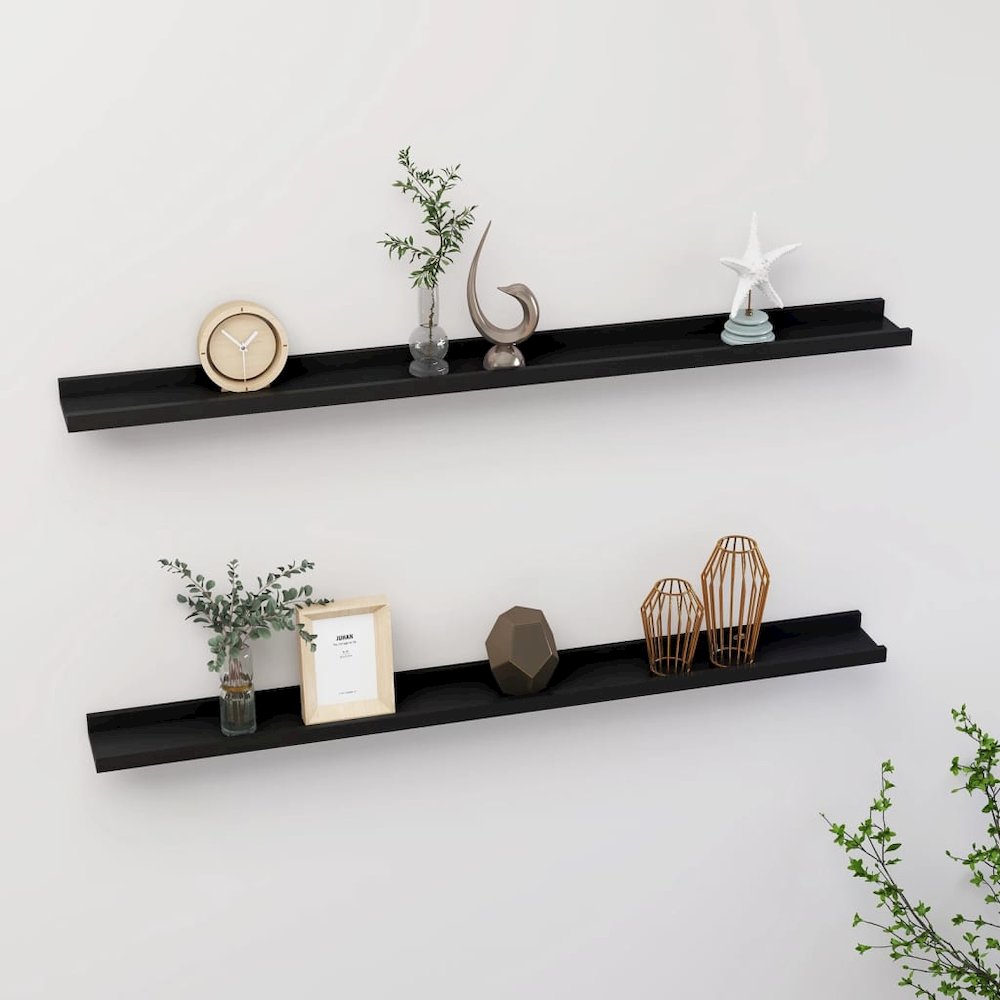 Wall Shelf Set of 2 Black MDF 39.4x3.5x1.2 in Wall mounting. Picture 1