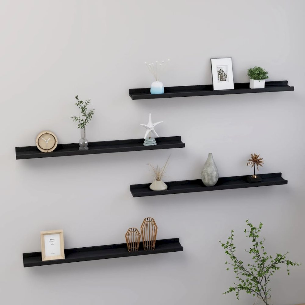 Wall Shelf Set of 4 Black MDF Medium Decorative Inlays. Picture 1