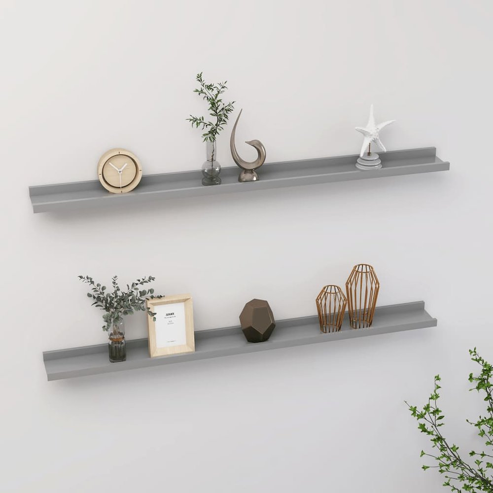 Wall Shelf Set of 2 Gray MDF 39.4 x 3.5 x 1.2 in. Picture 1