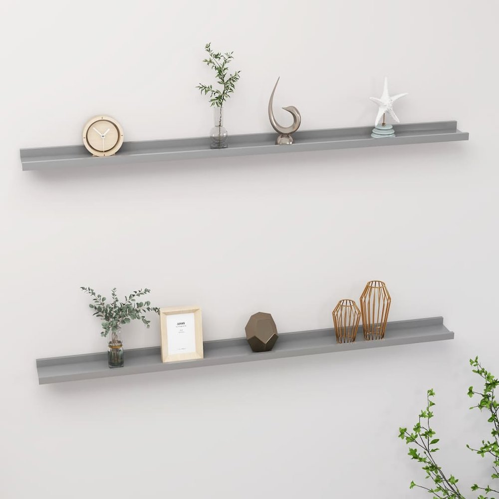 Wall Shelf Set of 2 Grey MDF 45.3 x 3.5 x 1.2 in Wall mounting. Picture 1