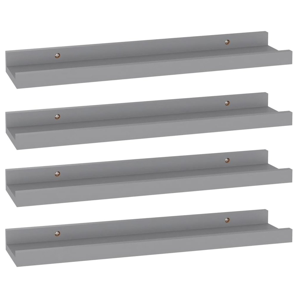 Wall Shelf Set of 4 Grey MDF Small Wall Shelf Rectangular. Picture 2