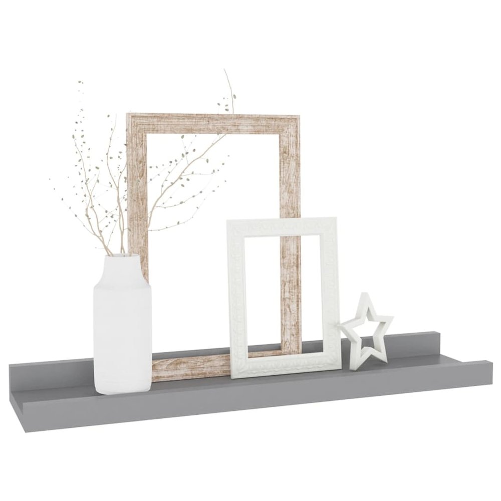 Wall Shelf Set of 4 Grey MDF Small Wall Shelf Rectangular. Picture 3