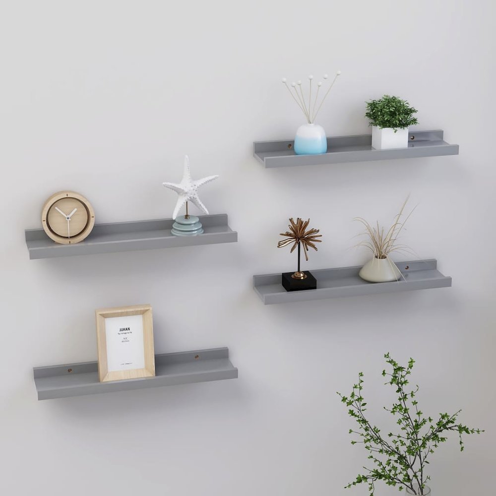 Wall Shelf Set of 4 Grey MDF Small Wall Shelf Rectangular. Picture 1