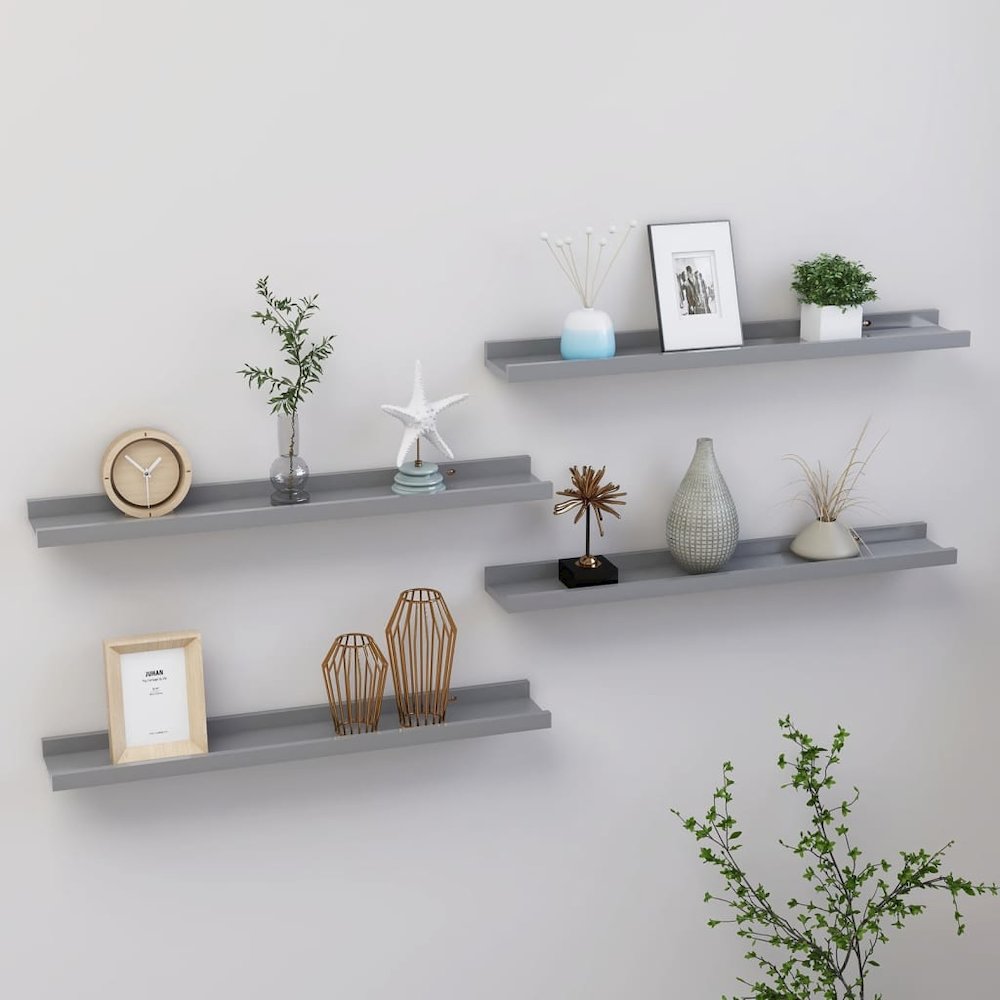Wall Shelf Set of 4 Grey MDF 23.6 x 3.5 x 1.2 in Stylish Design. Picture 1